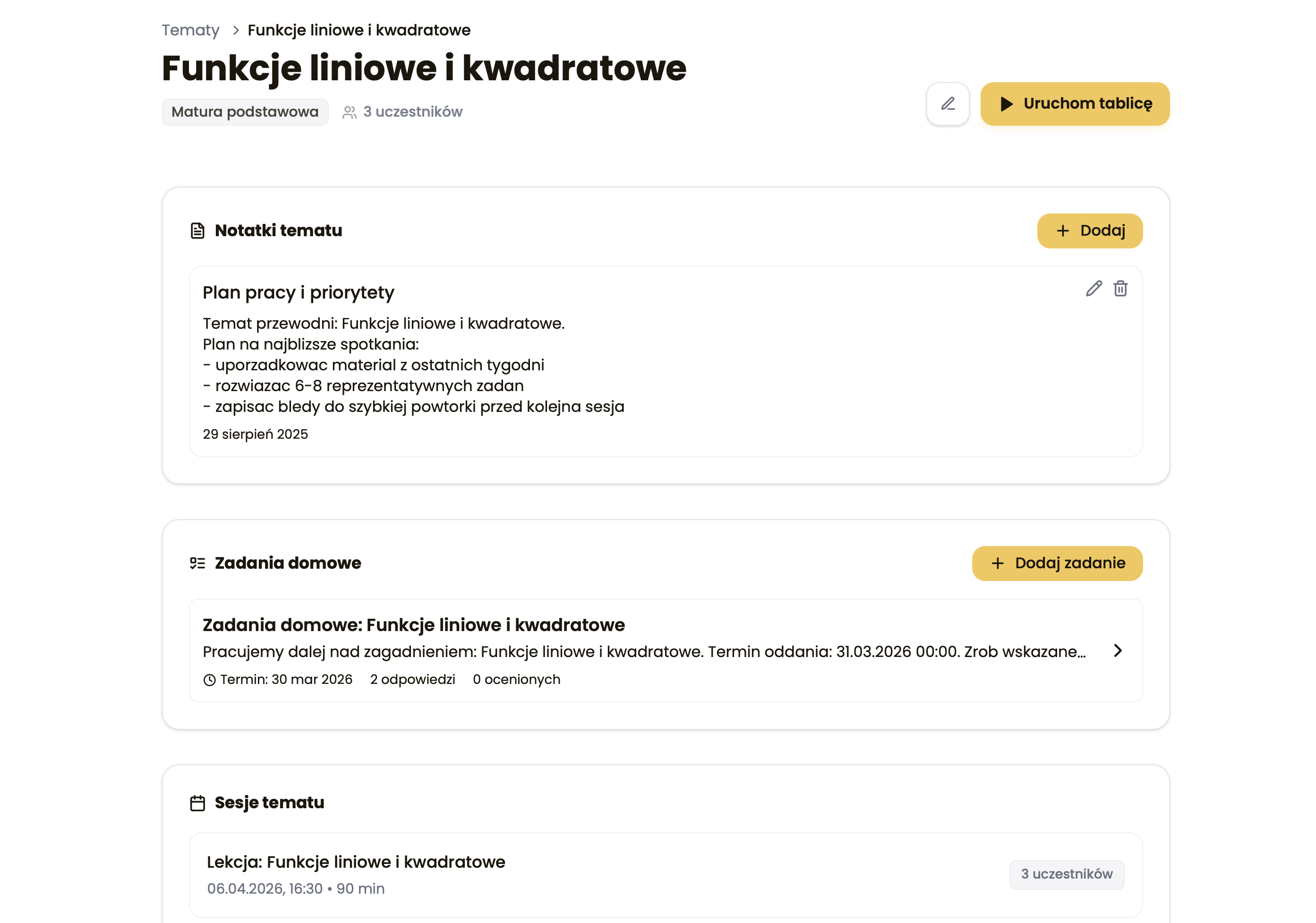 Zrzut widoku tematu z komponentami.