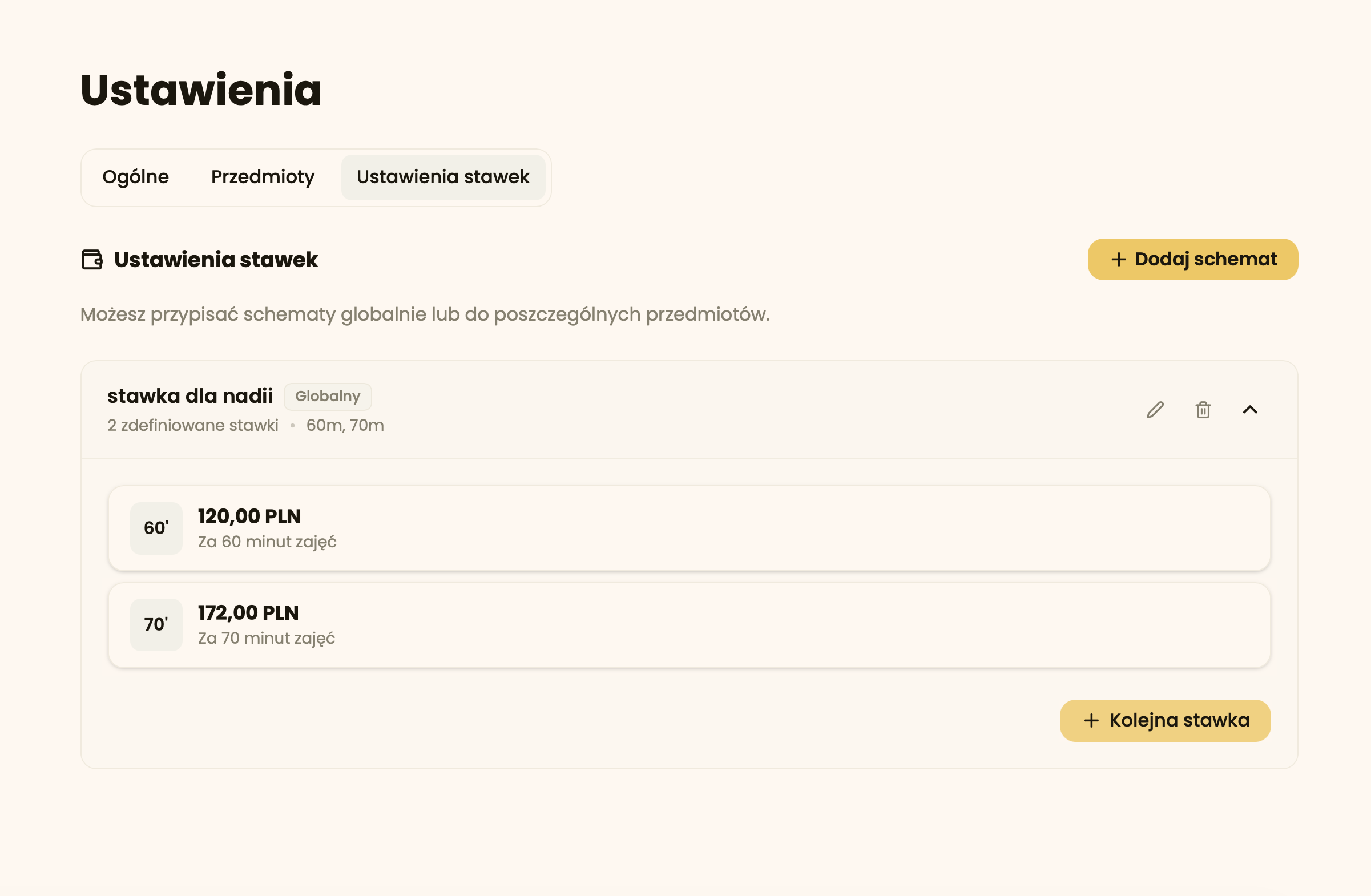 Ustawienia stawek